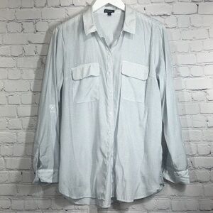 Express button up white with black dots